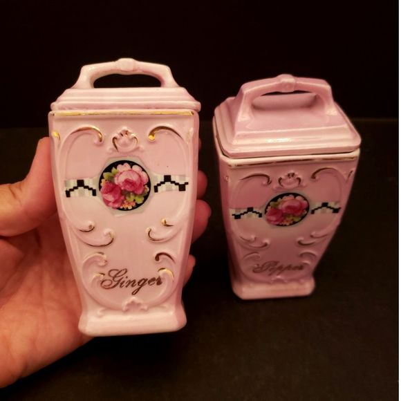 Mepoco Spice Jar Containers Pink Lusterware Pepper Ginger Vintage Germany - Picture 15 of 15